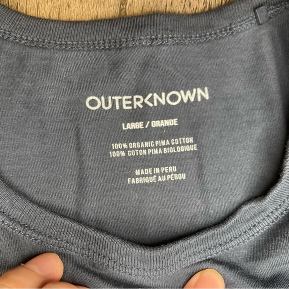 Outerknown Shirt Mens Size Large Blue Short Sleeve Organic Cotton Outdoors Flaws - Picture 3 of 6